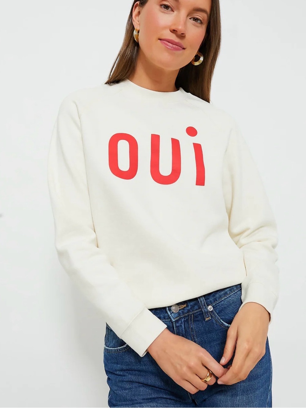 Clare V. | Oui Sweatshirt in Cream with Bright Poppy - Picture 5 of 13